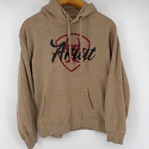 ARIAT Real Shield Logo Hoodie Women’s Small Tan Western Cowgirl Rodeo Red